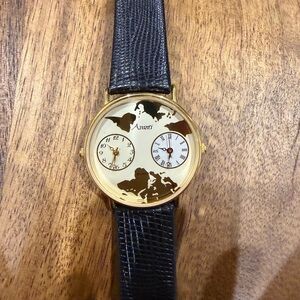 Avanti Gold World Map Dial Watch with Black Strap